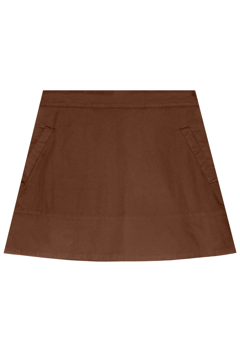 a short brown skirt with two side pockets. transparent background