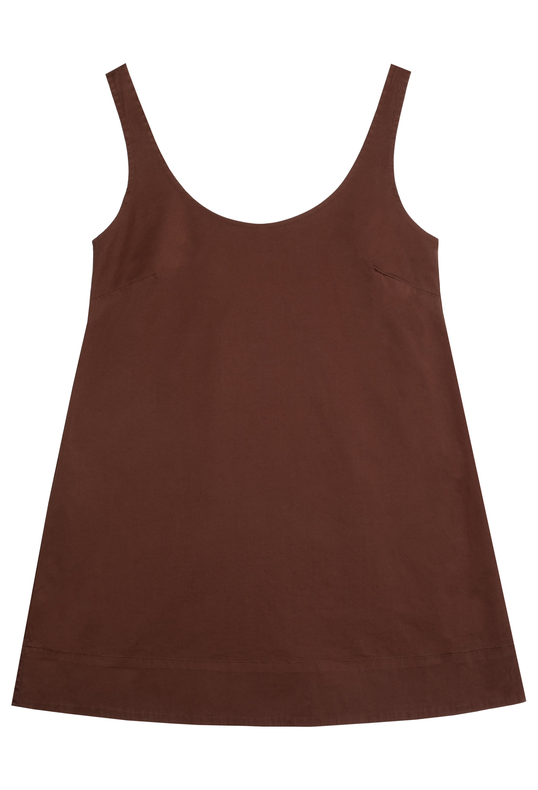 a brown poplin mini tank dress. transparent background.