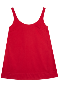 a red poplin mini tank dress. transparent background.