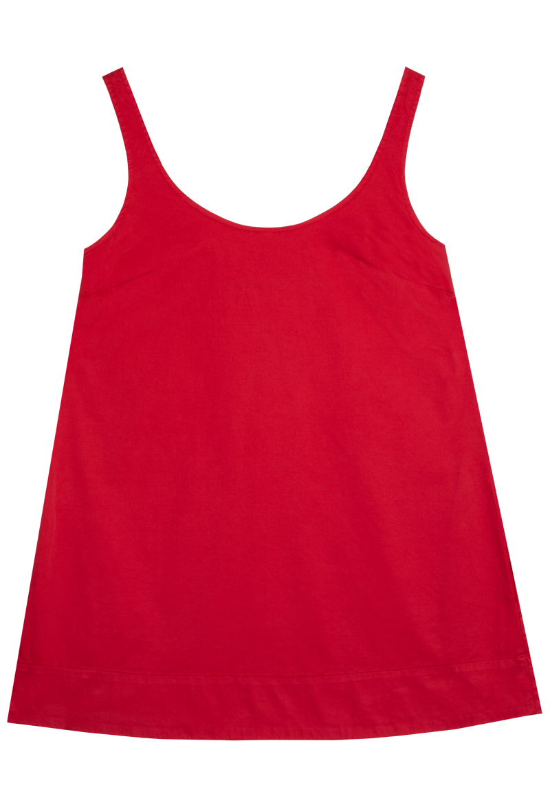 a red poplin mini tank dress. transparent background.