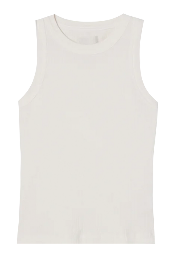 an off-white ribbed racerback tank top. transparent background