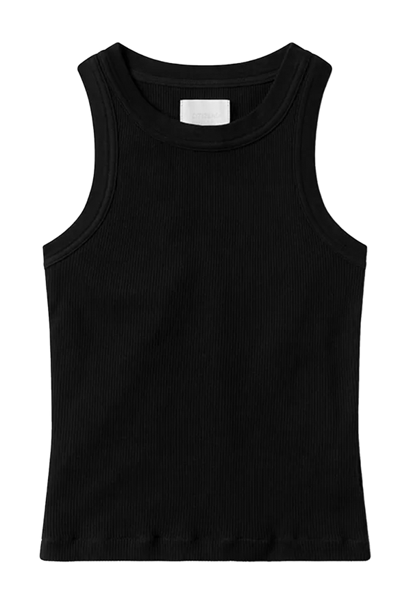 a black ribbed racerback tank top. transparent background