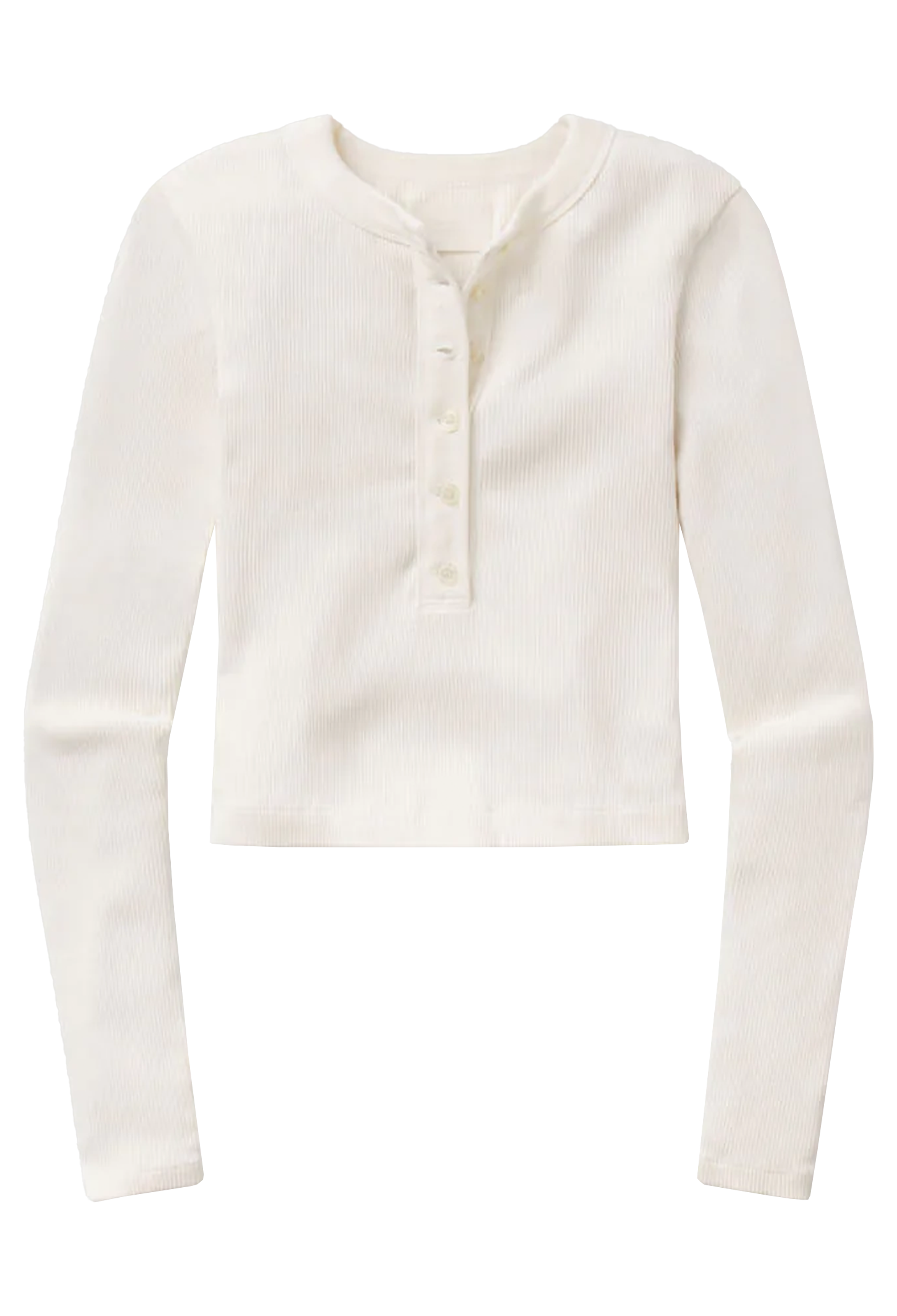 an off white half buttoned henley long sleeve top. transparent background