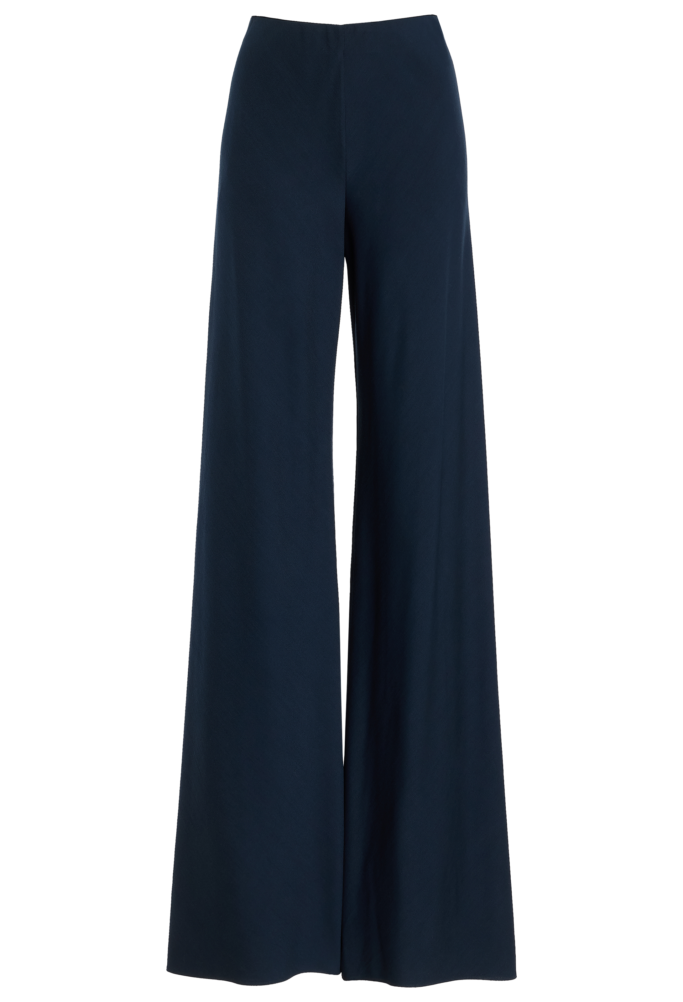 Navy blue flared leg pants on a transparent background
