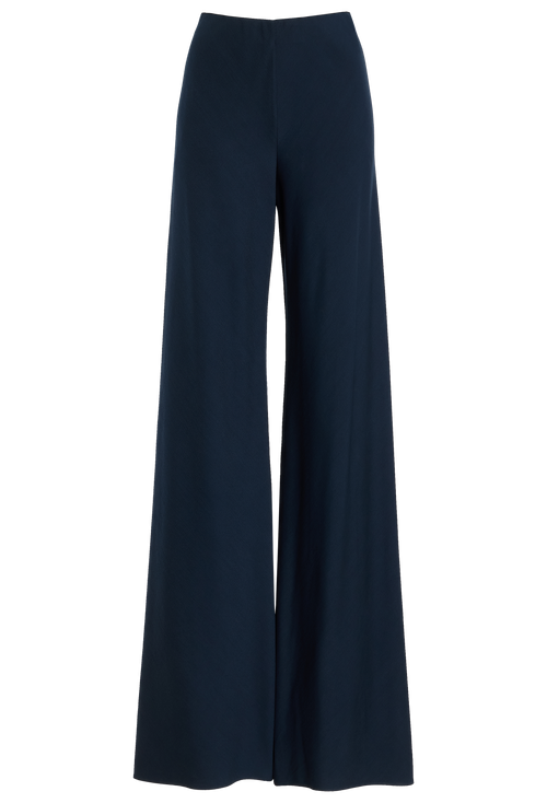 Navy blue flared leg pants on a transparent background