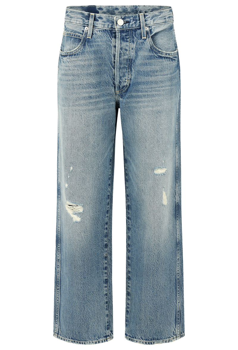 Blue jeans with slight distressing on a transparent background