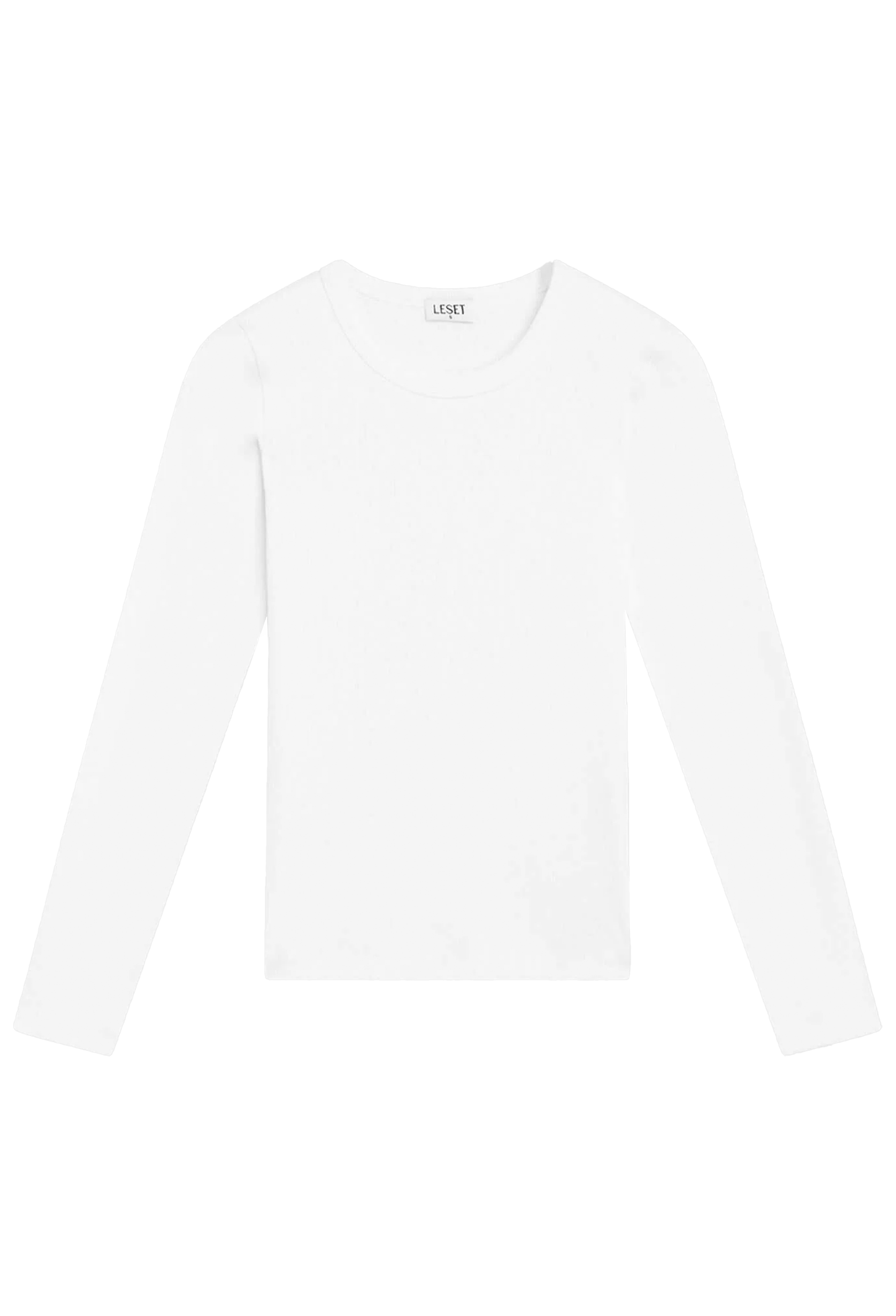 a fitted white long sleeve tee on a transparent background.