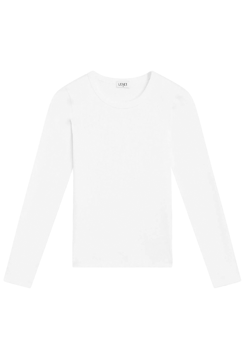 a fitted white long sleeve tee on a transparent background.