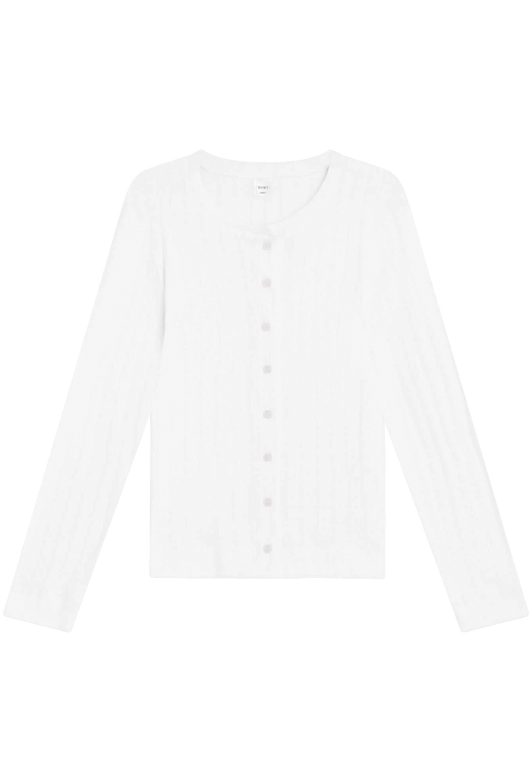 White pointelle cardigan on a transparent background