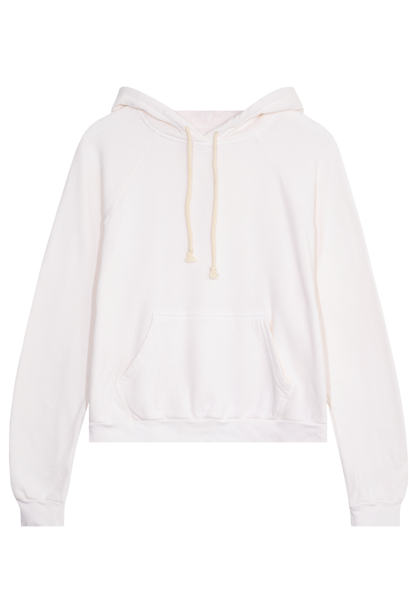 off-white hoodie with a yellow drawstring on a transparent background