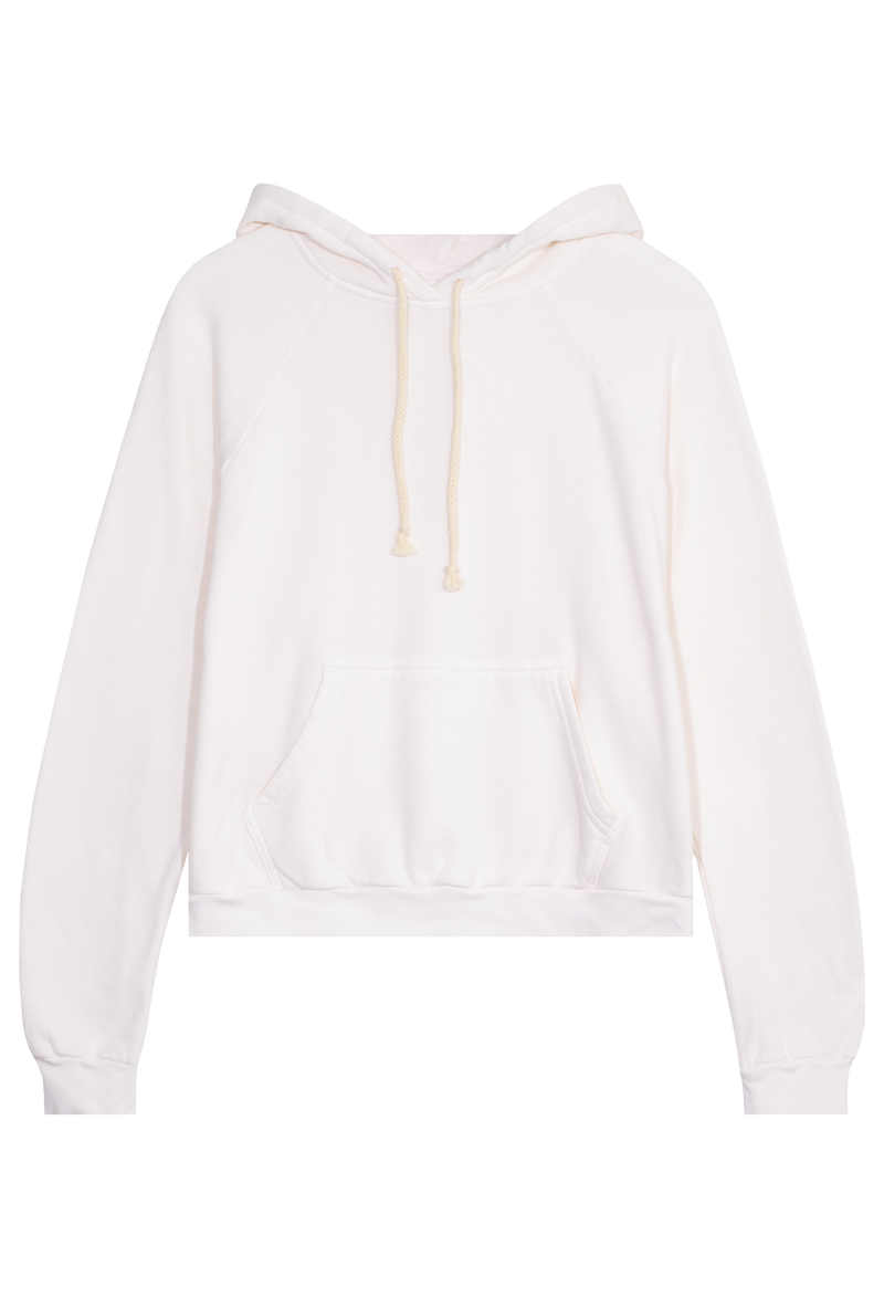 off-white hoodie with a yellow drawstring on a transparent background