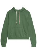 Green hoodie with a cream drawstring on a transparent background