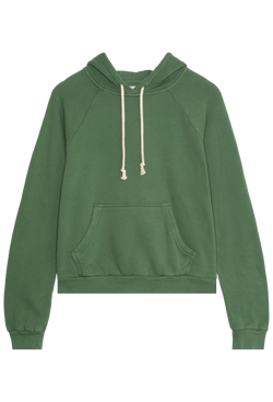 Green hoodie with a cream drawstring on a transparent background
