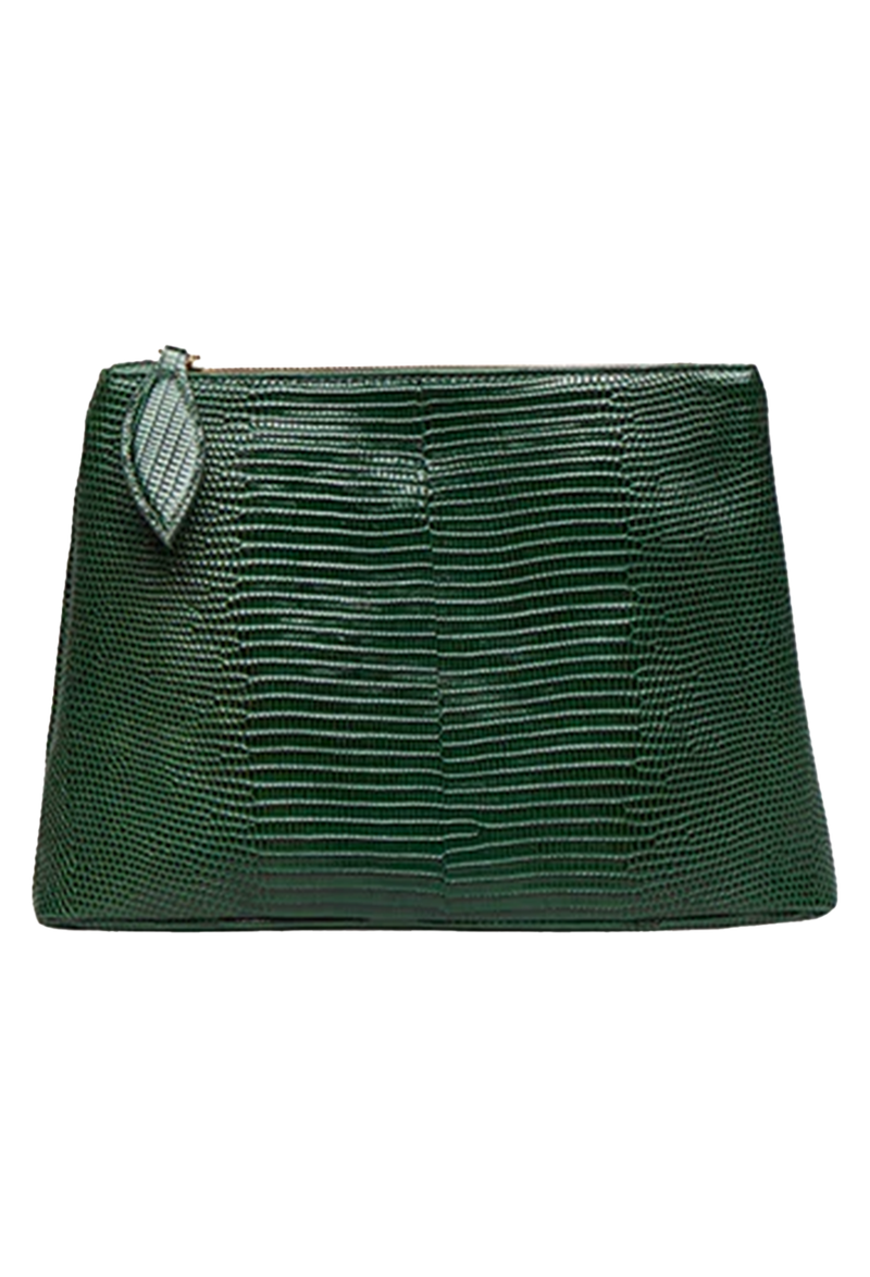 Green textured clutch bag on a transparent background