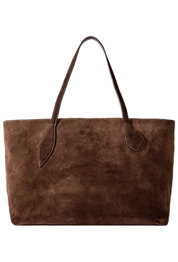 large dark brown suede tote bag on a transparent background