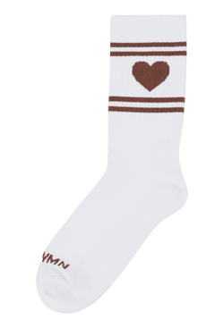 White sock with brown heart and stripes on a transparent background