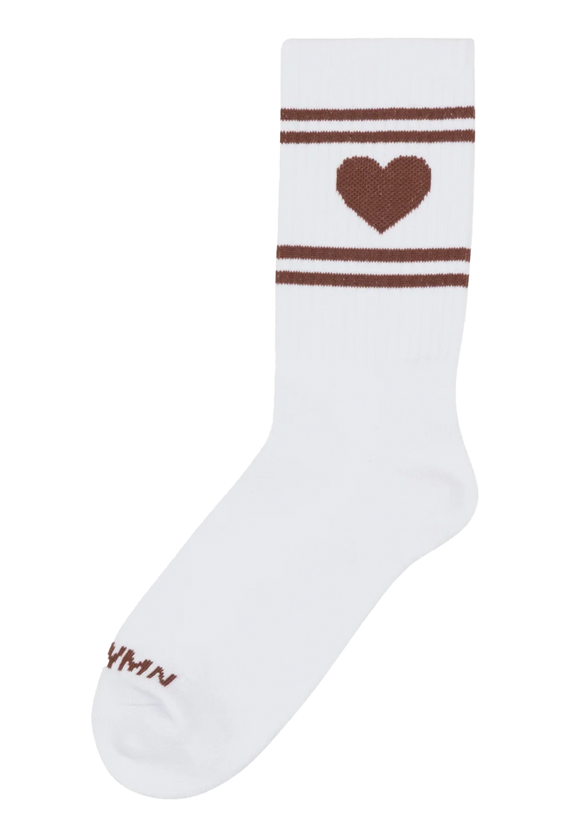 White sock with brown heart and stripes on a transparent background