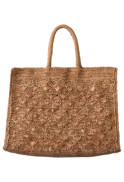 Woven rapphia brown tote bag on a transparent background