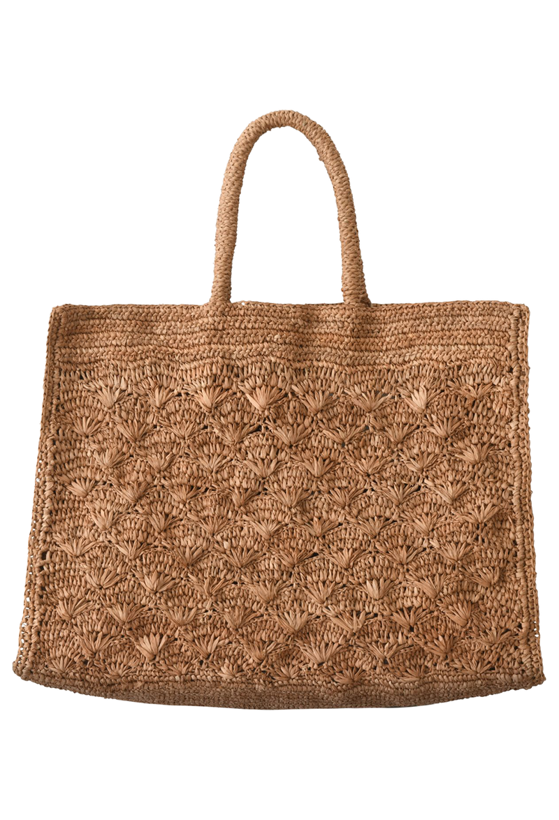 Woven rapphia brown tote bag on a transparent background