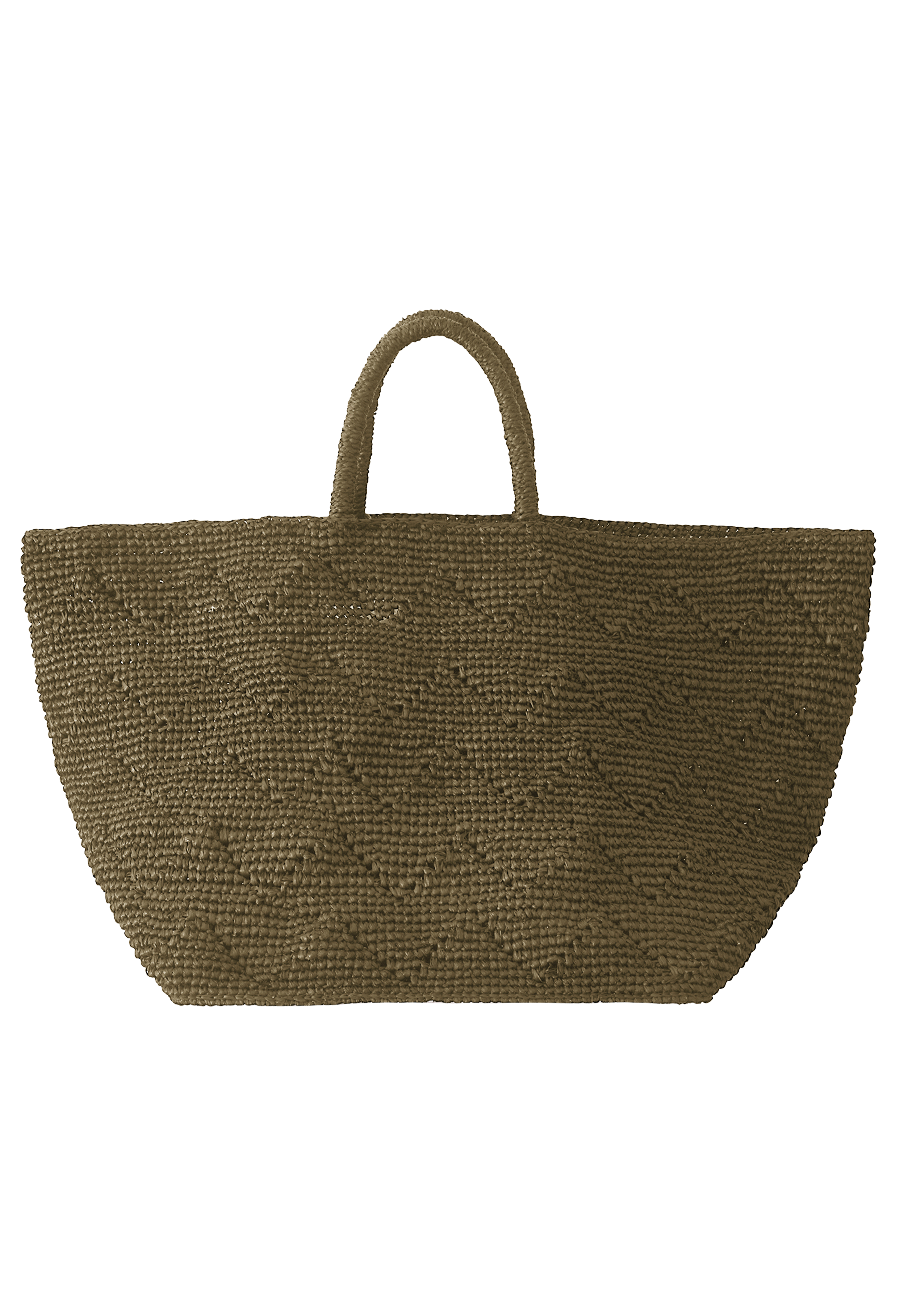 brown-green woven bag with handles on a transparent background