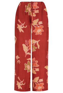 Red pants with floral pattern on a transparent background