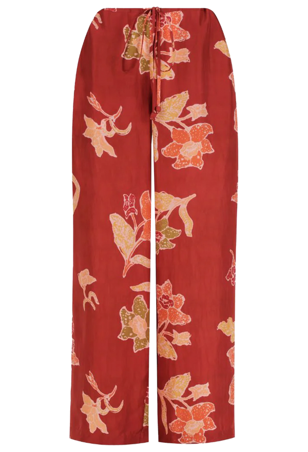 Red pants with floral pattern on a transparent background