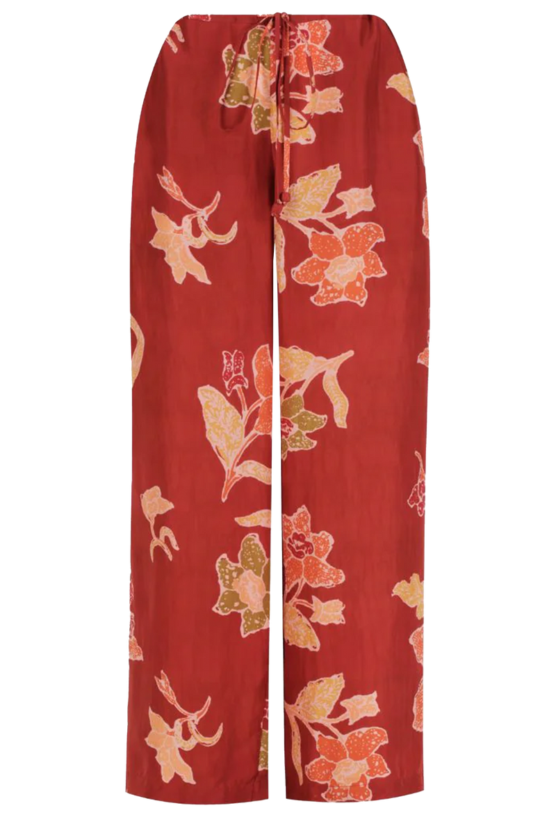 Red pants with floral pattern on a transparent background