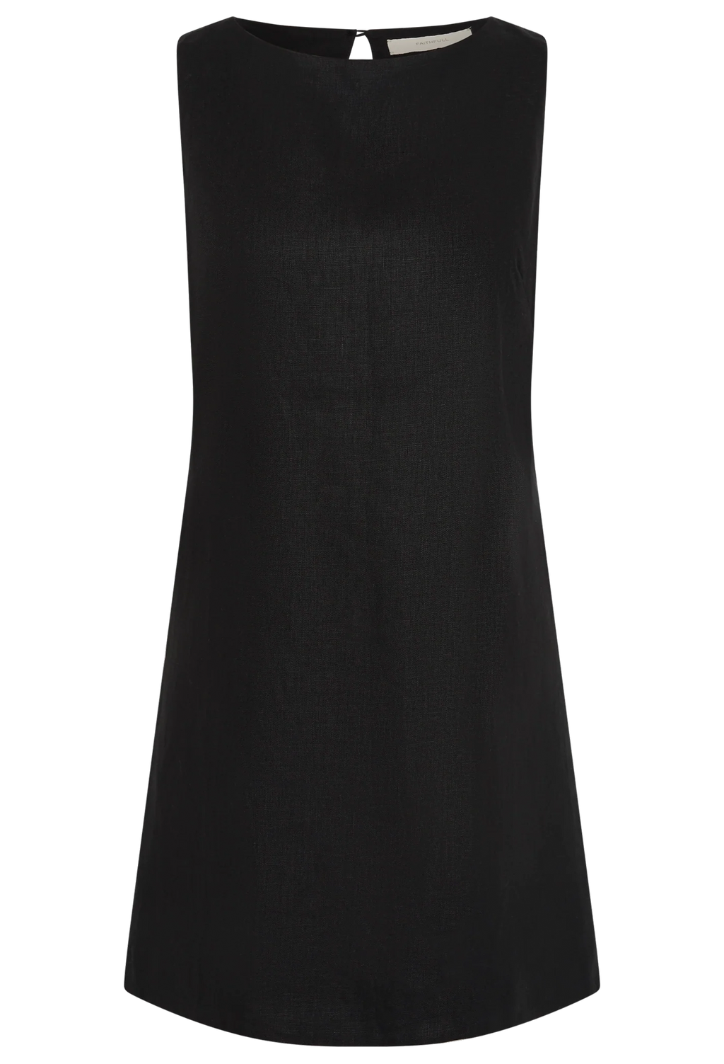 Black sleeveless mini dress on a transparent background