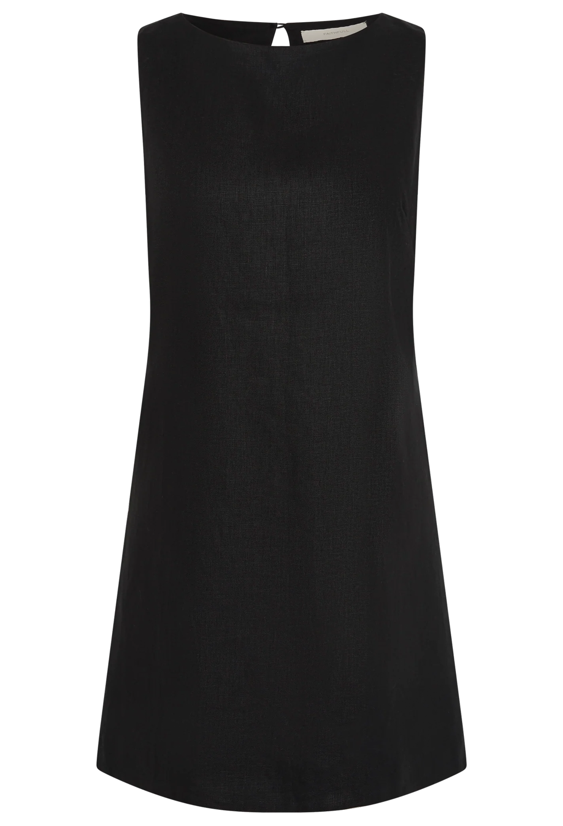 Black sleeveless mini dress on a transparent background