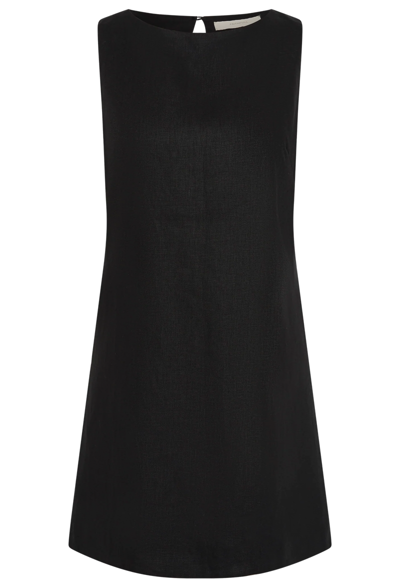 Black sleeveless mini dress on a transparent background