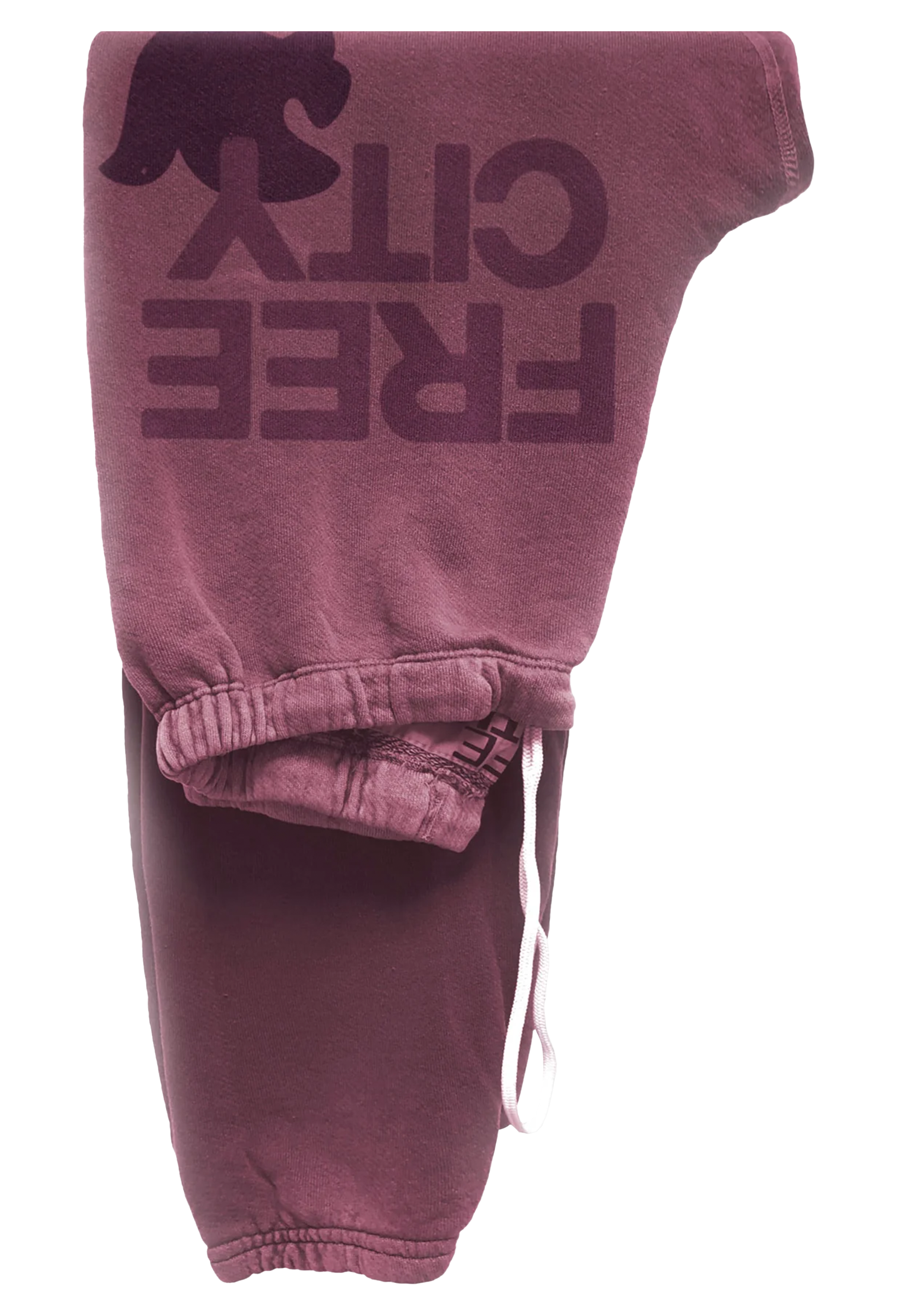 Maroon sweatpants with 'FREECITY' text on a transparent background