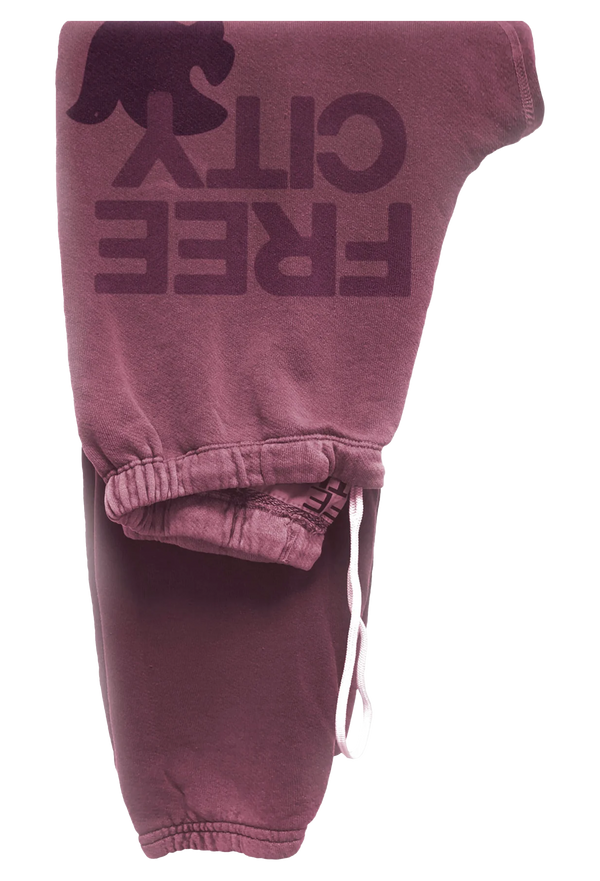 Maroon sweatpants with 'FREECITY' text on a transparent background