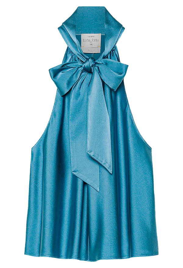 Teal halter dress with a large bow on a transparent background