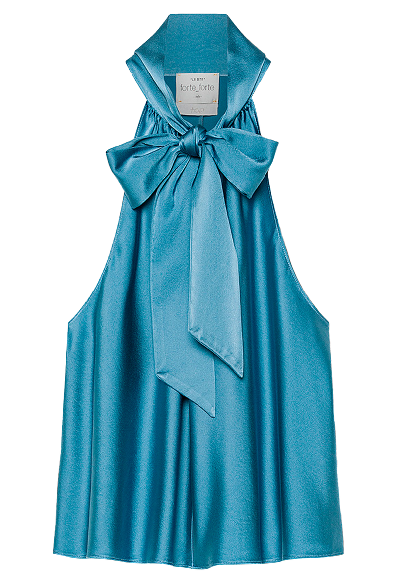 Teal halter dress with a large bow on a transparent background