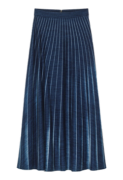 Blue pleated skirt with white stripes on a transparent background