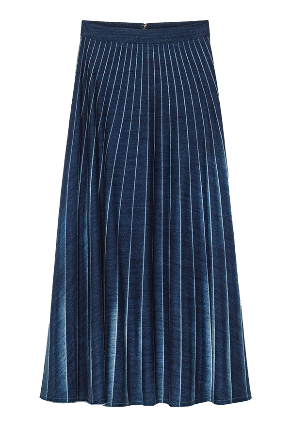 Blue pleated skirt with white stripes on a transparent background