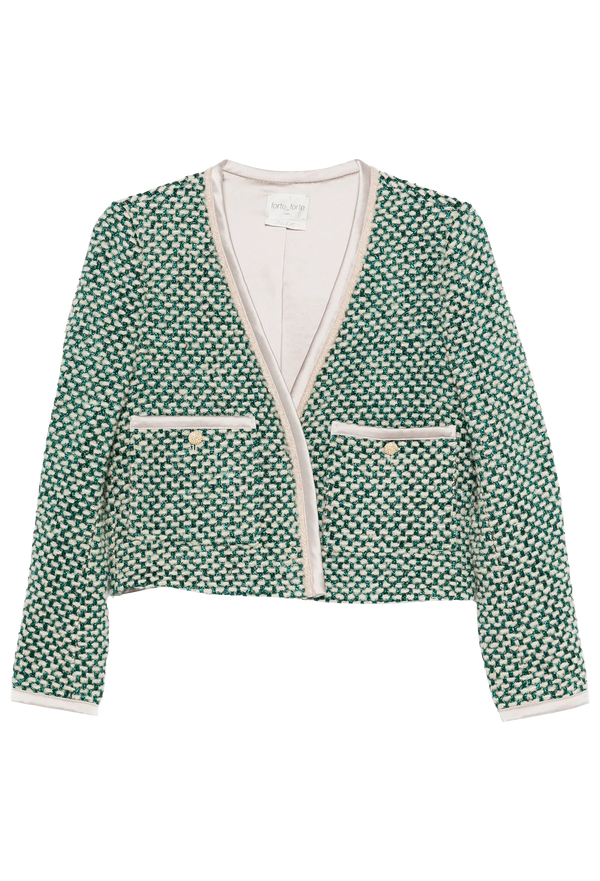 Green patterned jacket on a white background