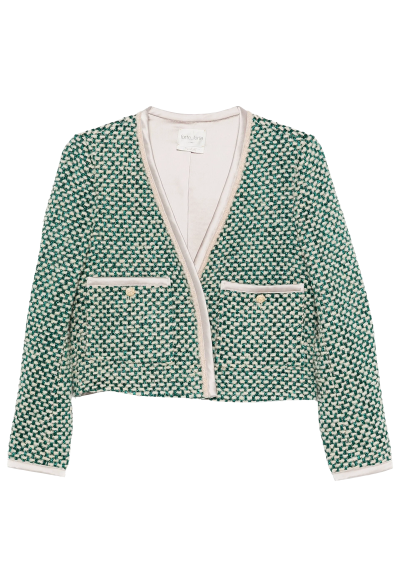 Green patterned jacket on a white background