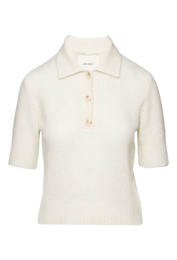 cream ribbed knit polo shirt on a transparent background