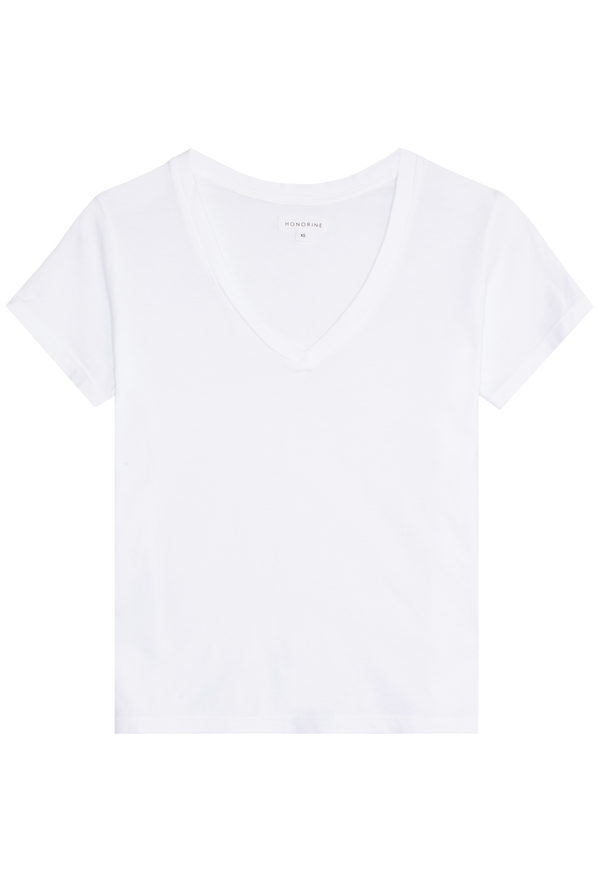 white v-neck t-shirt on a transparent background