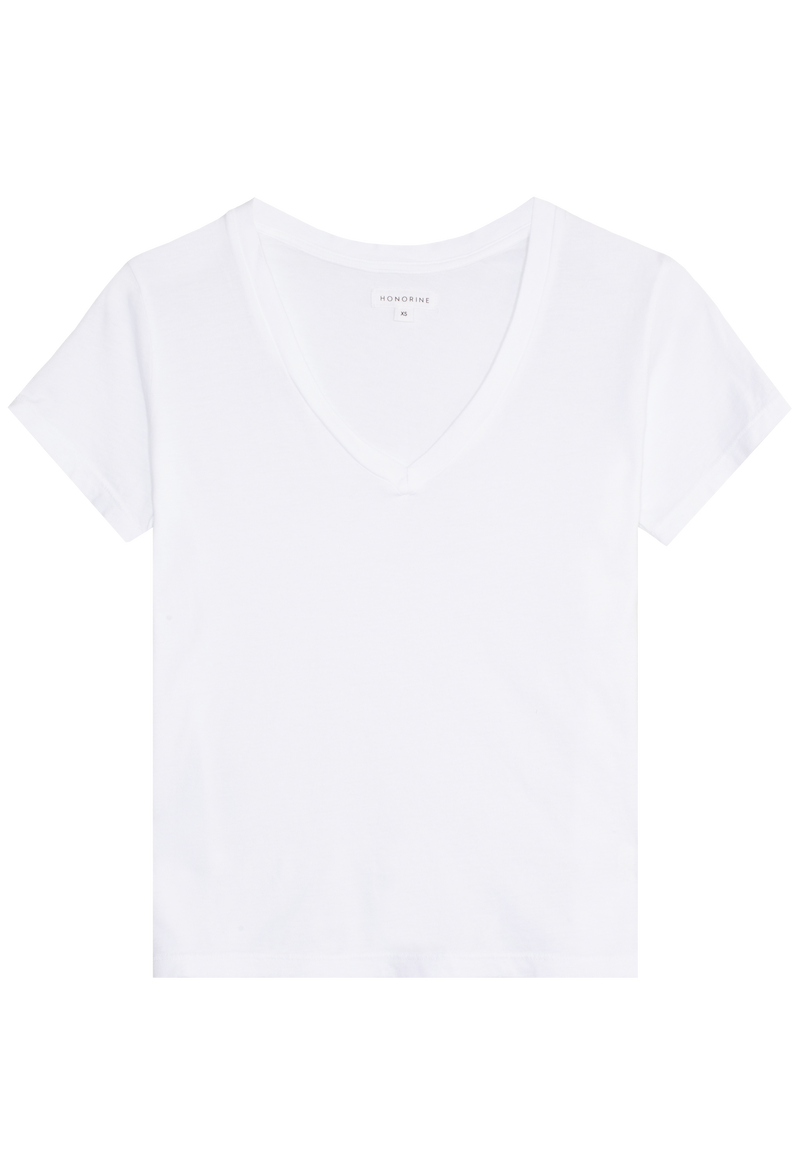 white v-neck t-shirt on a transparent background