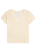 light yellow v-neck t-shirt on a transparent background