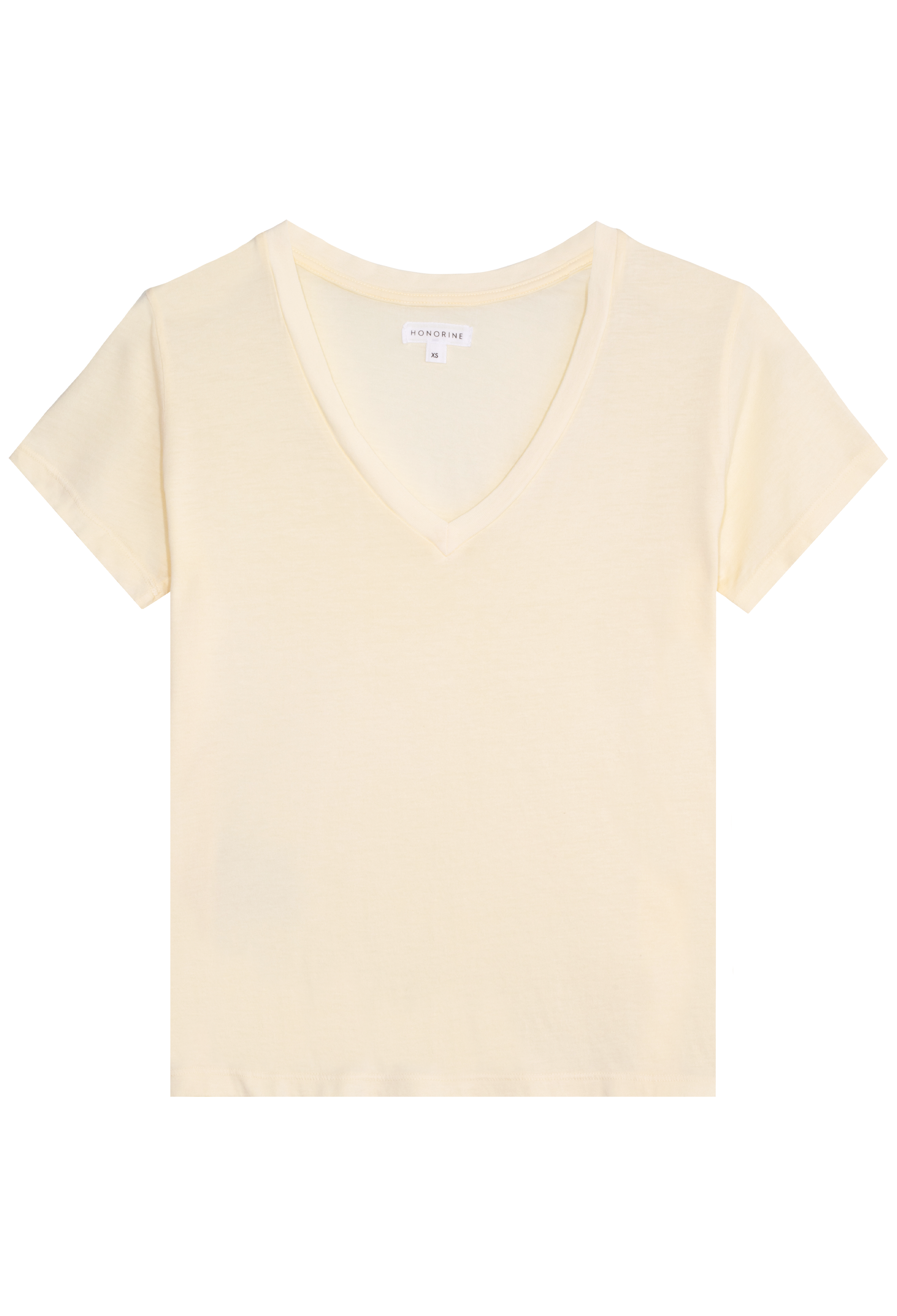 light yellow v-neck t-shirt on a transparent background