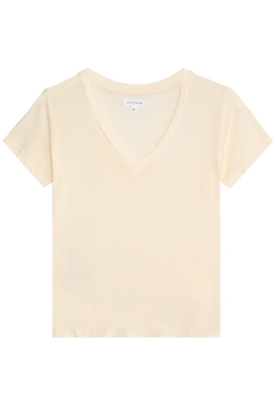 light yellow v-neck t-shirt on a transparent background