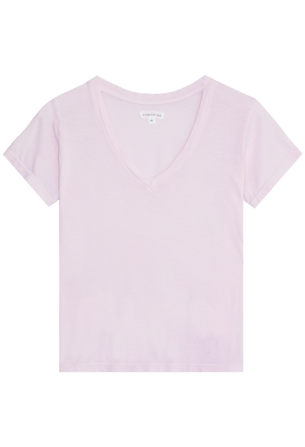 Light pink v-neck t-shirt on a transparent background