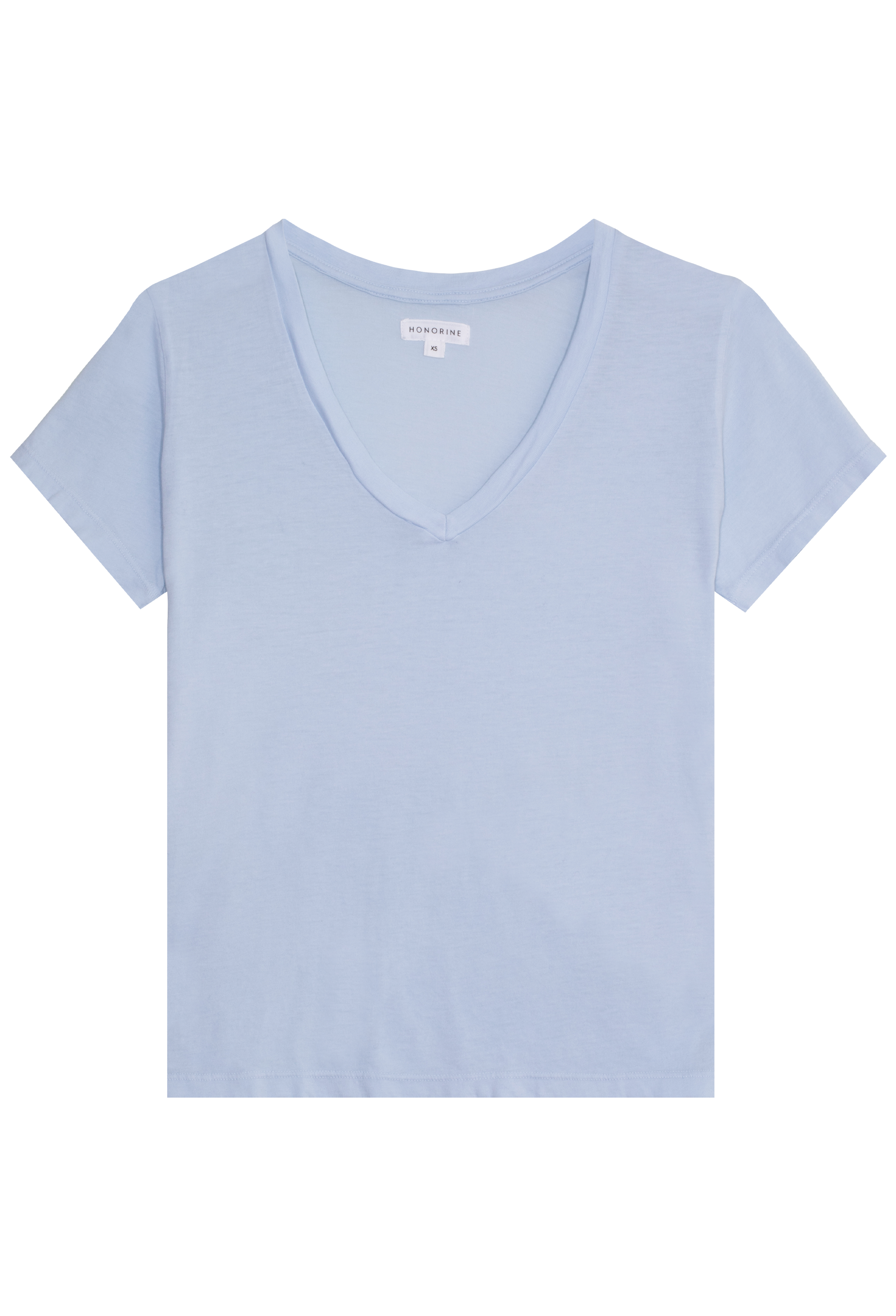 Light blue v-neck t-shirt on a transparent background