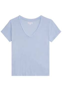 Light blue v-neck t-shirt on a transparent background
