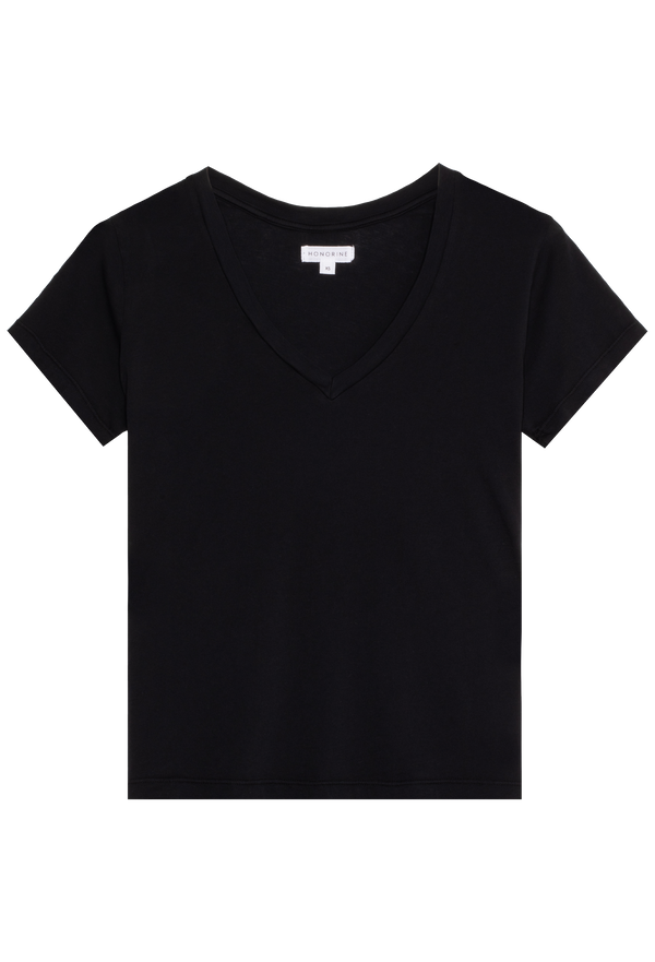 Black v-neck t-shirt on a transparent background