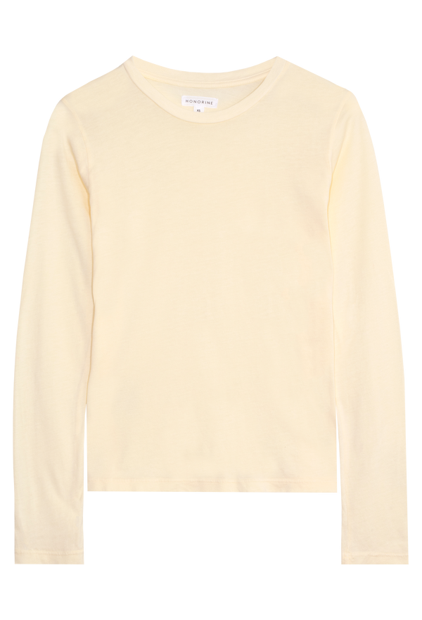 Light yellow long-sleeve top on a transparent background