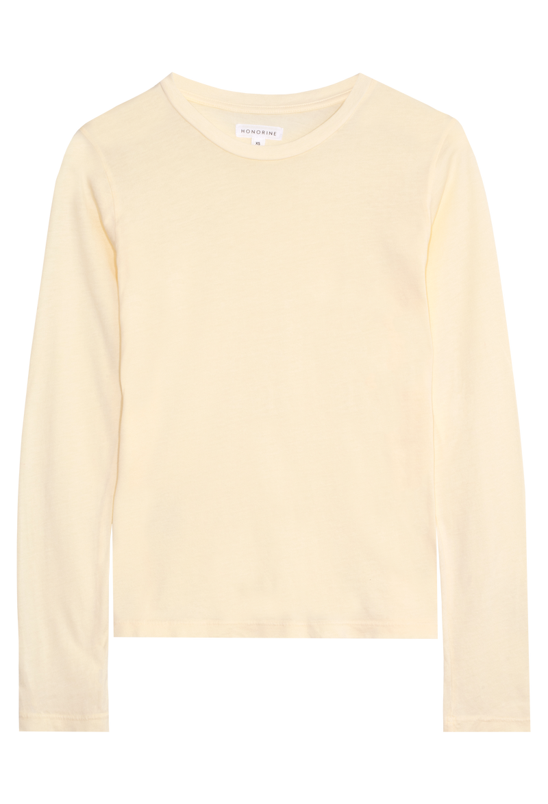 Light yellow long-sleeve top on a transparent background